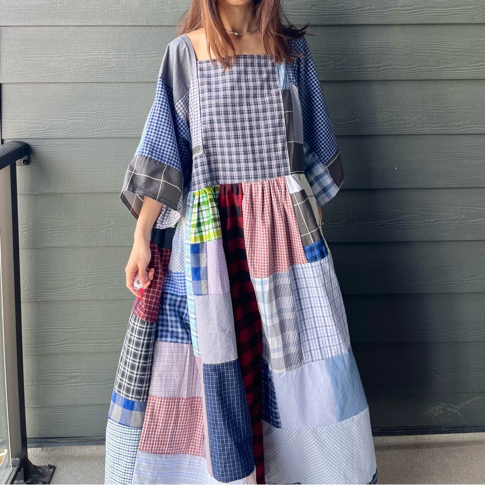Handmade Quilted Patchwork Plaid Dress SKU 04192 - Picture 9 of 16